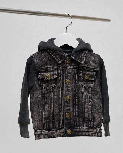 Little Bipsy Washed Hooded Denim Jacket in Black