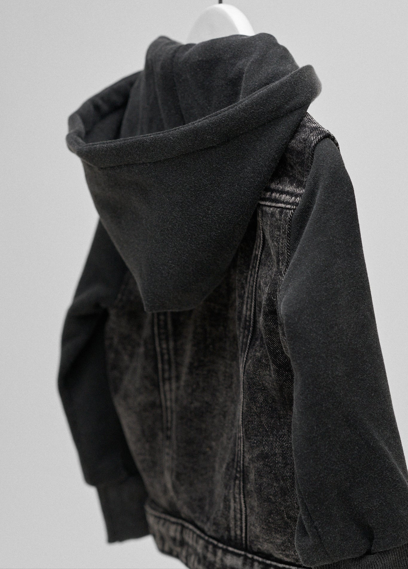 Little Bipsy Washed Hooded Denim Jacket in Black