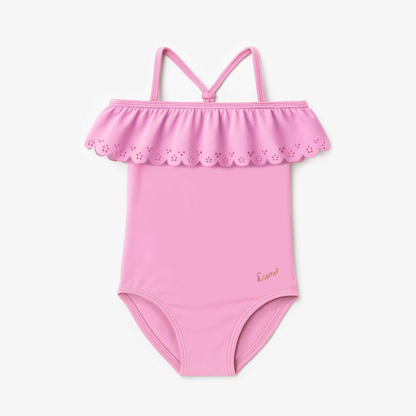 Souris Mini One Piece Ruffle Kids Swimsuit in Pink