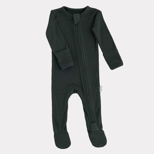 Pip + Phee Ribbed Bamboo Footed Sleeper in Hunter