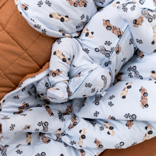 Pip + Phee Bamboo Footed Sleeper in Vintage Cars