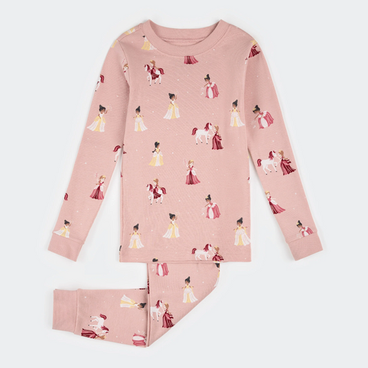Petit Lem 2 Piece Pj Set in Princess Print on Vintage Rose
