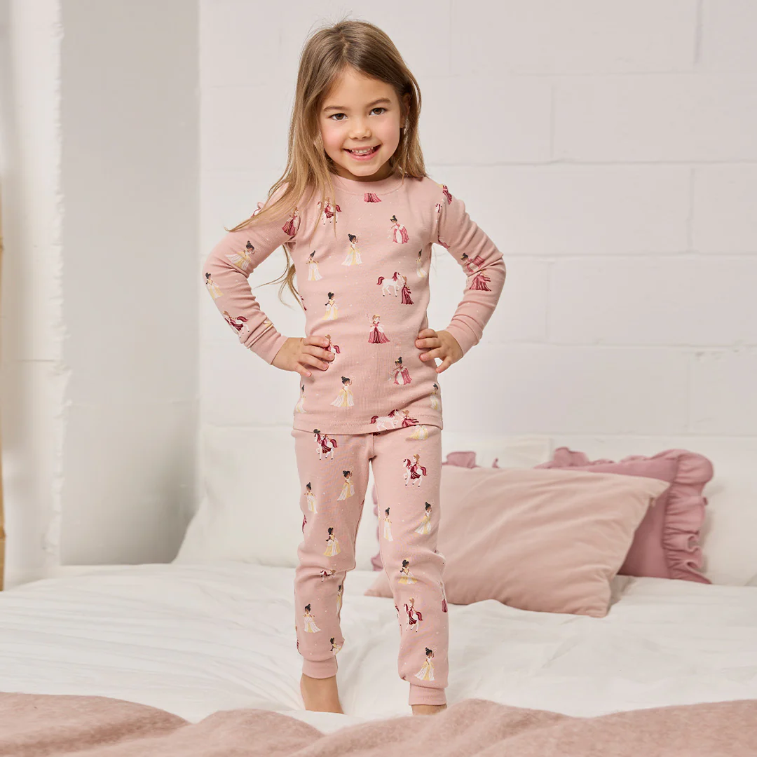 Petit Lem 2 Piece Pj Set in Princess Print on Vintage Rose