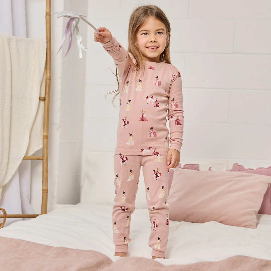 Petit Lem 2 Piece Pj Set in Princess Print on Vintage Rose