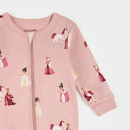 Petit Lem Footed Sleeper in Princess Print on Vintage Rose
