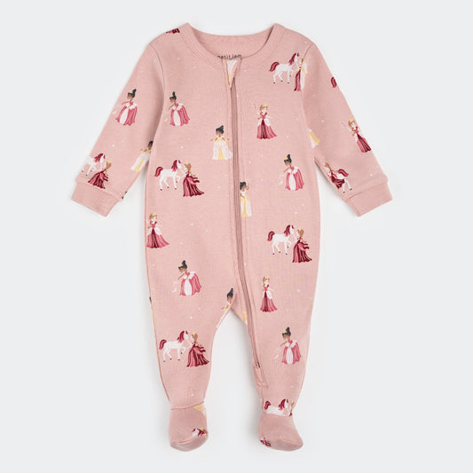 Petit Lem Footed Sleeper in Princess Print on Vintage Rose