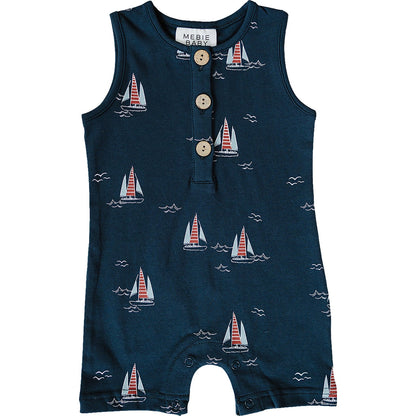 Mebie Baby Short Romper in Sailboat