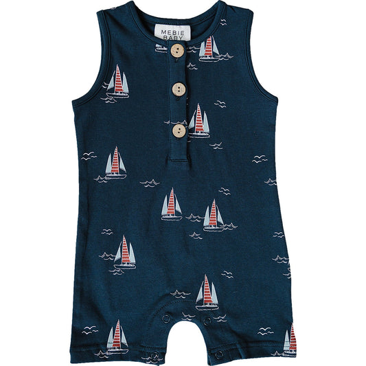 Mebie Baby Short Romper in Sailboat