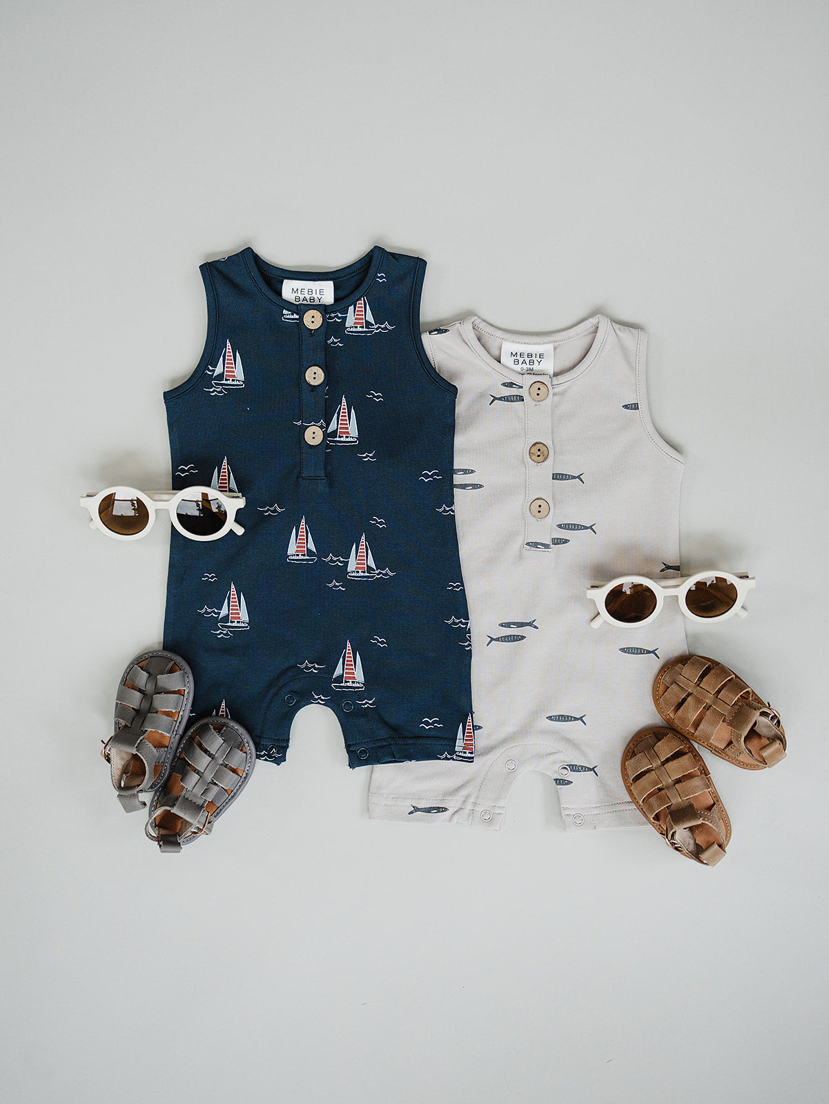 Mebie Baby Short Romper in Sailboat
