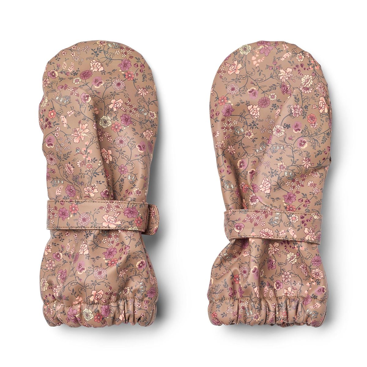 Wheat Rily Rain Mittens in Portobella Flowers