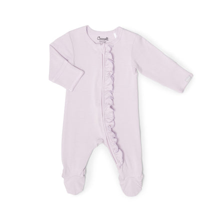 Coccoli Modal Ruffle Footed Sleeper in Lavender Fog