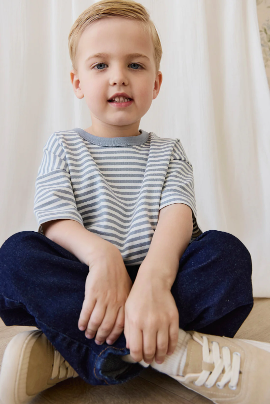 Jamie Kay Pima Cotton Wesley Tee in Narrow Stripe Dawn/Cloud