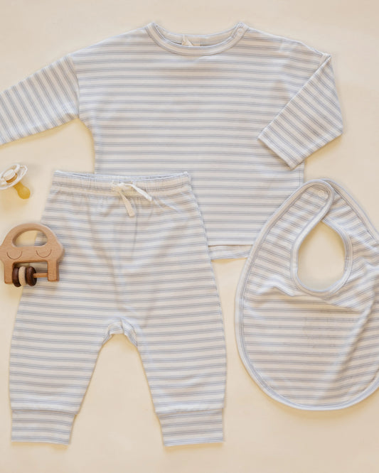 Quincy Mae Long Sleeve Top & Drawstring Pant Set in Cloud Stripe