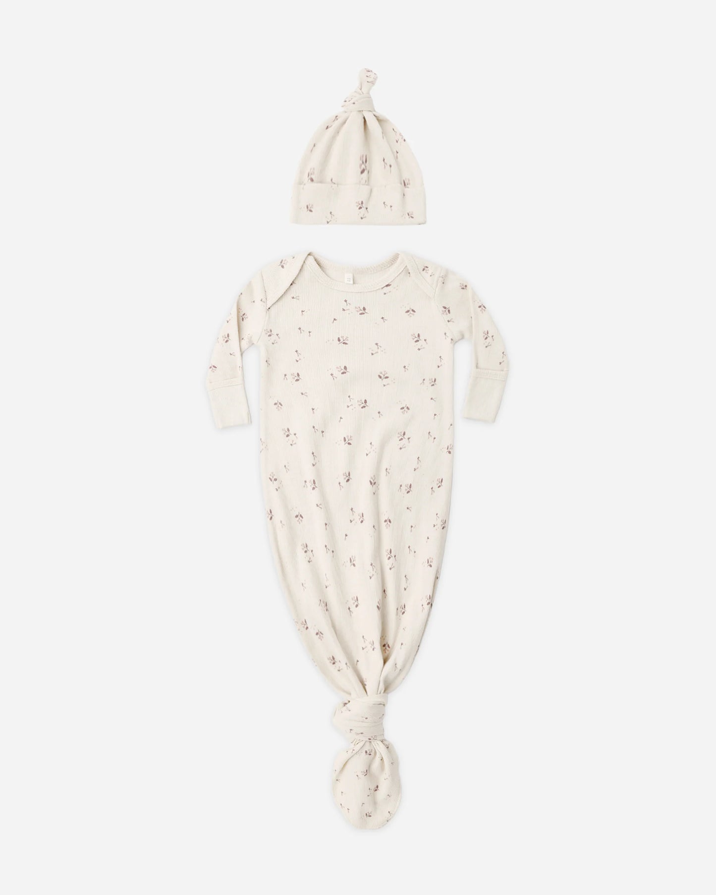 Quincy Mae Knotted Baby Gown & Hat Set in Fall Ditsy