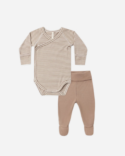 Quincy Mae Side Snap Bodysuit and Pant Set in Almond Stripe
