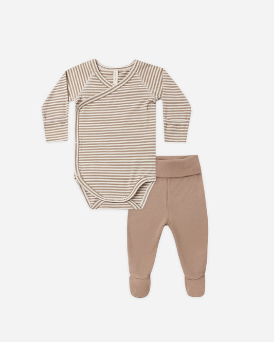 Quincy Mae Side Snap Bodysuit and Pant Set in Almond Stripe