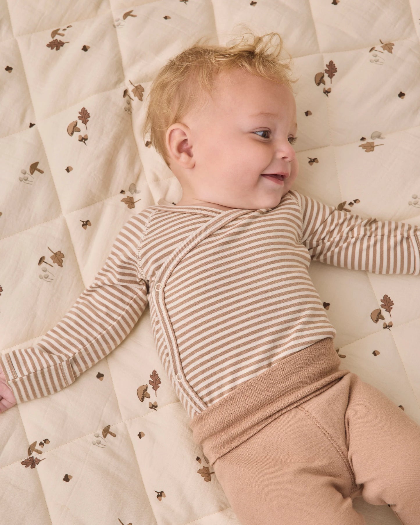Quincy Mae Side Snap Bodysuit and Pant Set in Almond Stripe