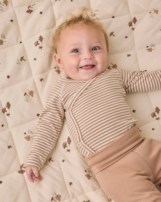 Quincy Mae Side Snap Bodysuit and Pant Set in Almond Stripe
