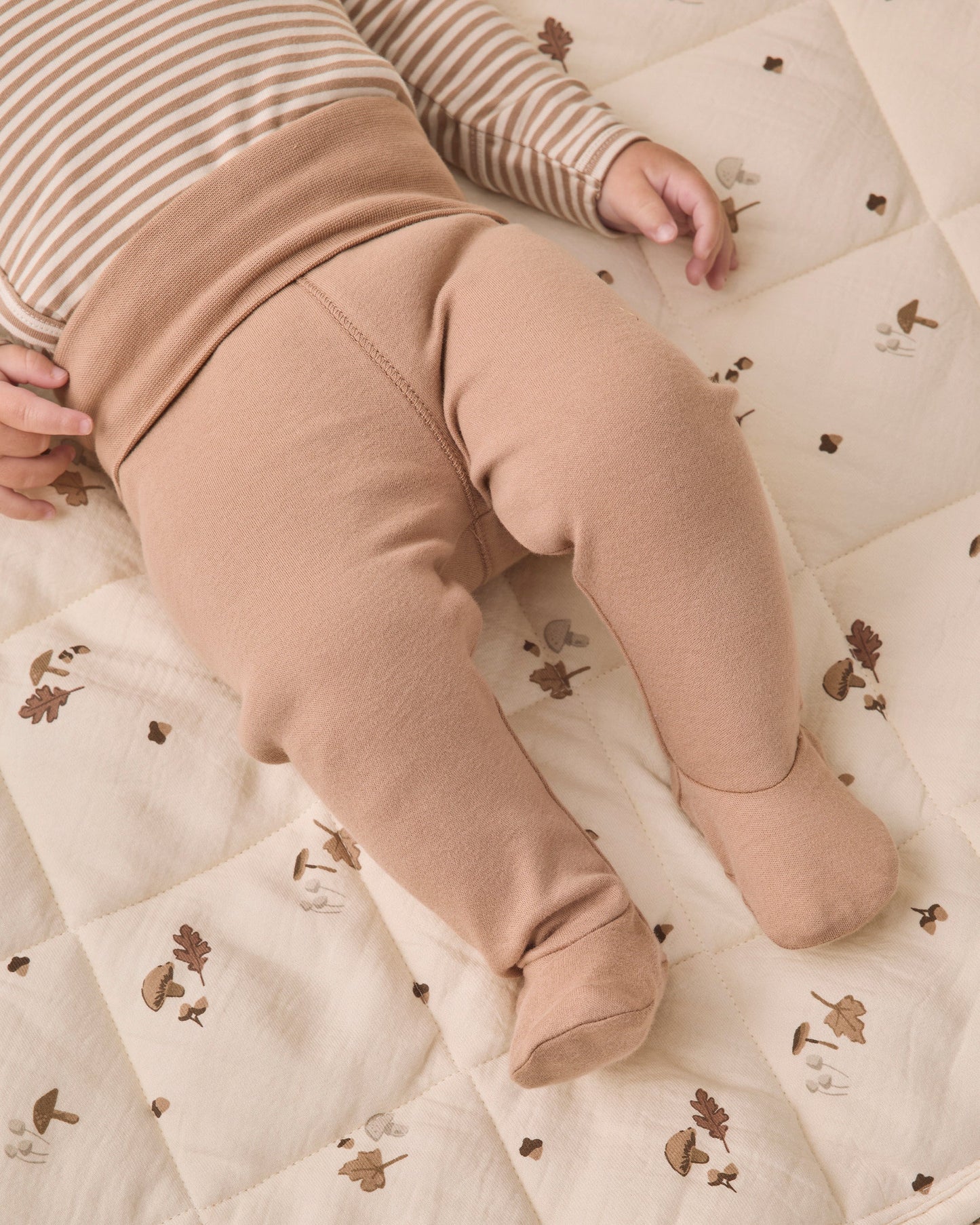 Quincy Mae Side Snap Bodysuit and Pant Set in Almond Stripe