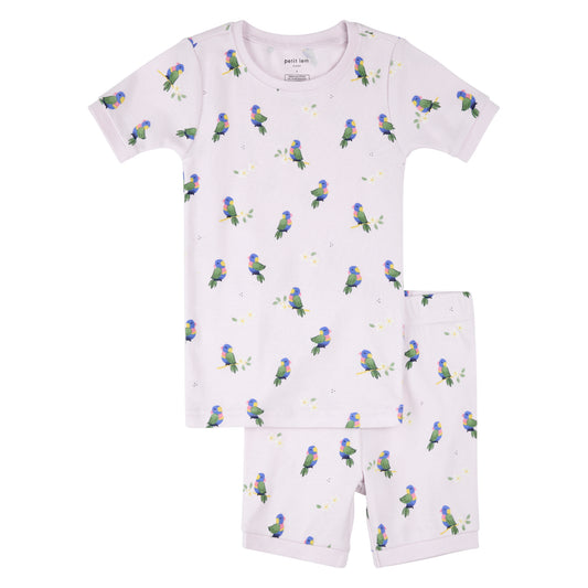 Petit Lem Summer Pj Tee & Short Set in Tropical Birds