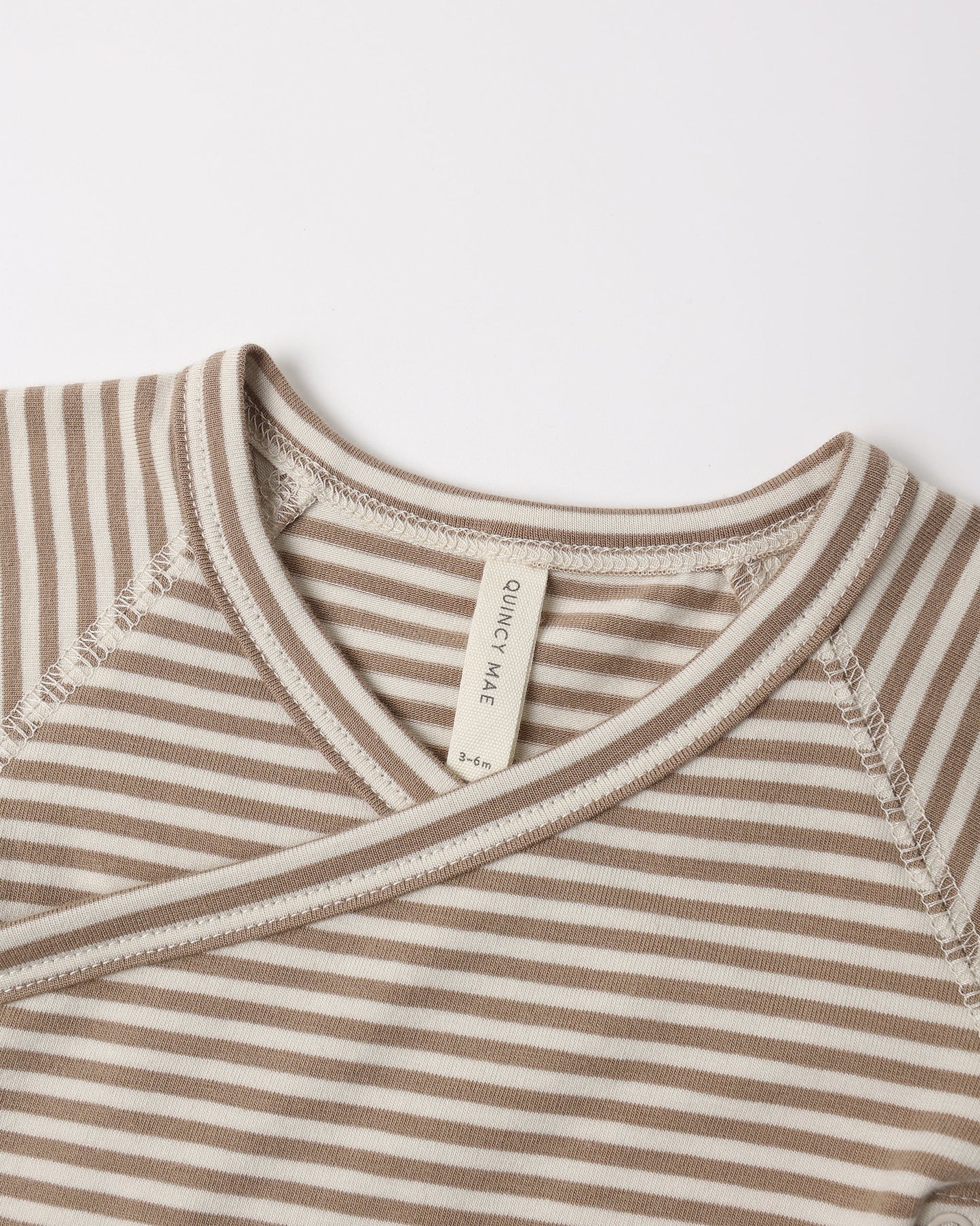 Quincy Mae Side Snap Bodysuit and Pant Set in Almond Stripe