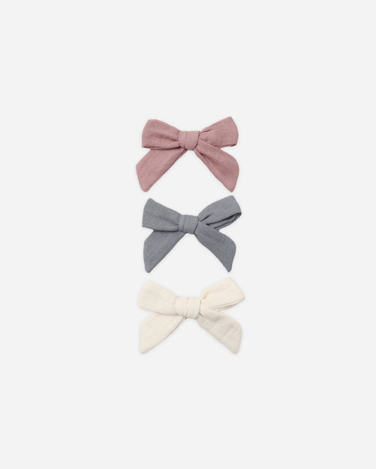 Quincy Mae Bow with Clip Set of 3 - Mulberry/Slate/Natural