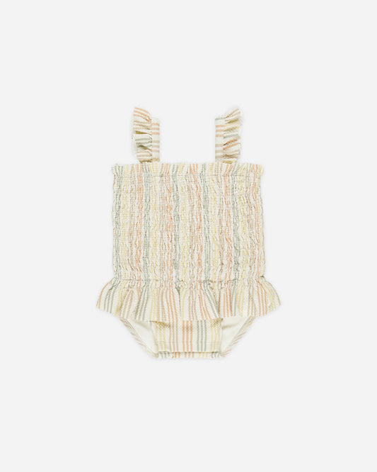 Quincy Mae Smocked One-Piece Swimsuit in Multi-Stripe