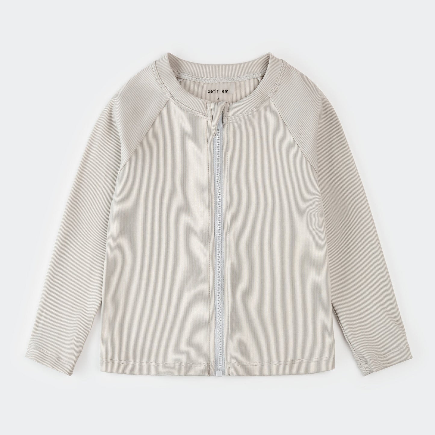 Petit Lem Long Sleeved Ribbed Full Zip Rashguard Shirt in Light Grey