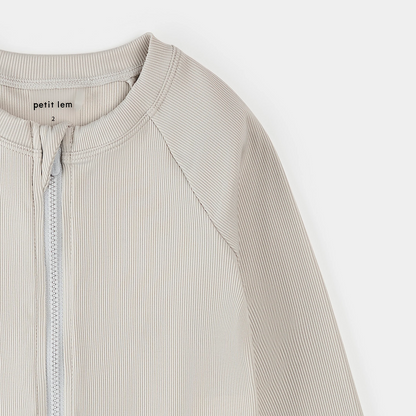 Petit Lem Long Sleeved Ribbed Full Zip Rashguard Shirt in Light Grey