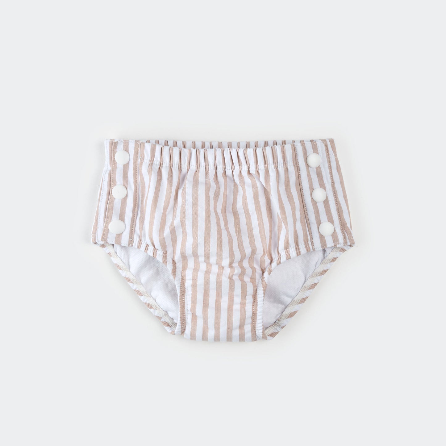 Petit Lem Swim Diaper in Taupe Seersucker Stripe