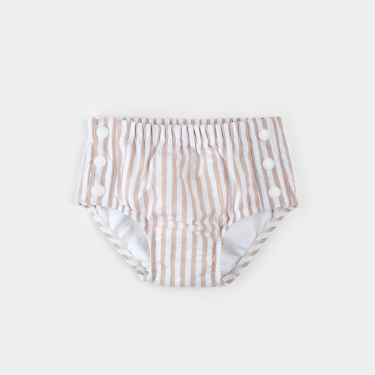 Petit Lem Swim Diaper in Taupe Seersucker Stripe
