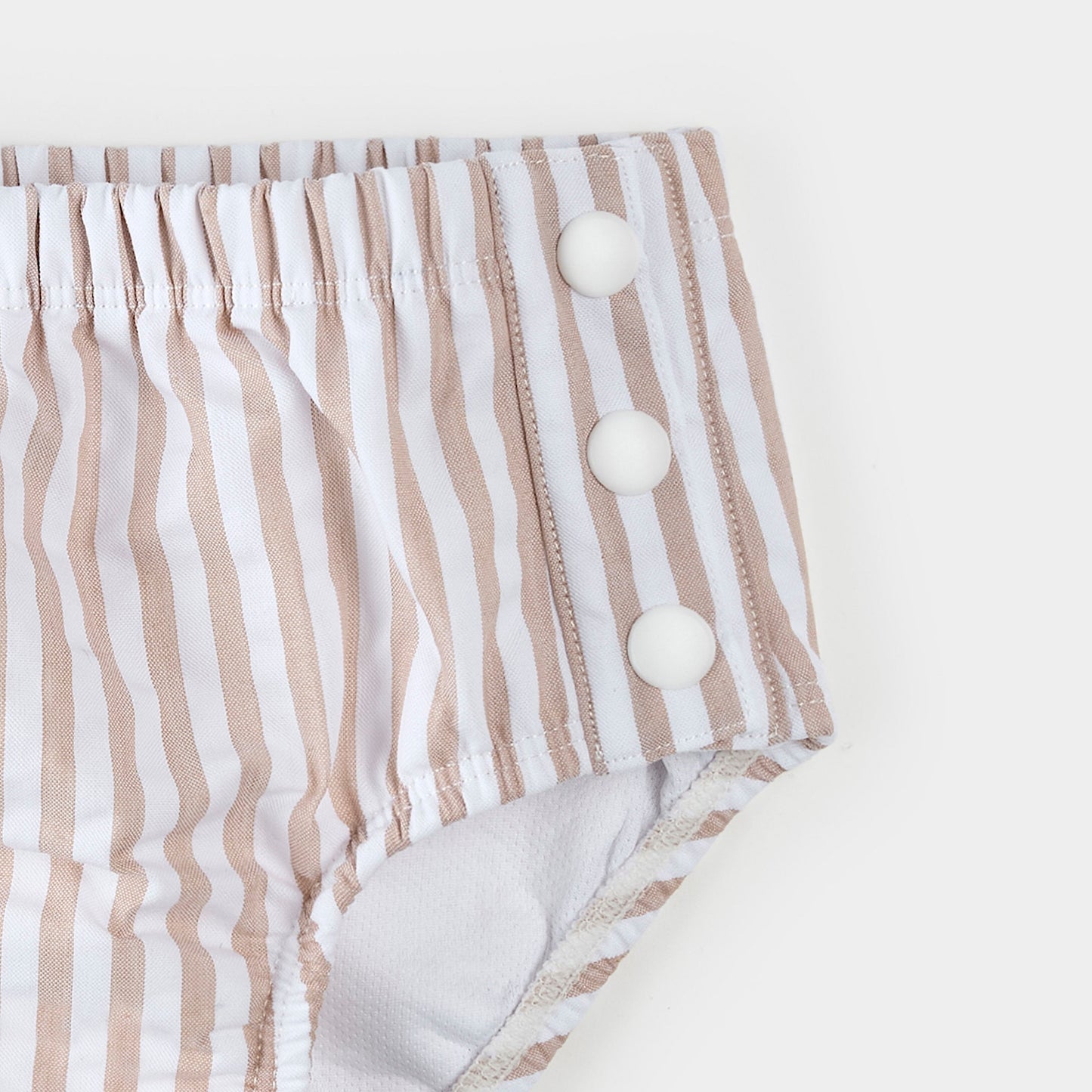 Petit Lem Swim Diaper in Taupe Seersucker Stripe