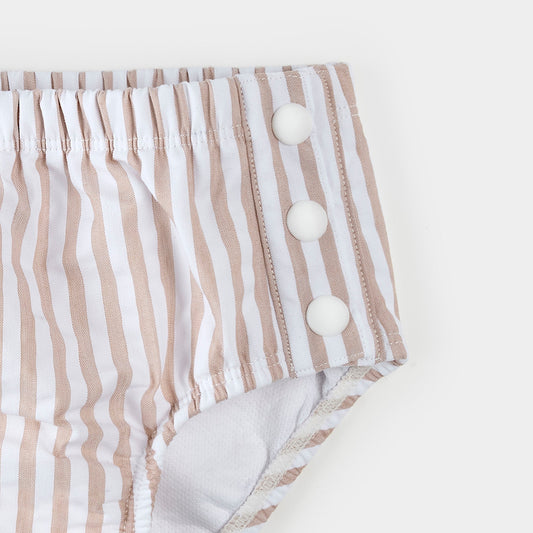 Petit Lem Swim Diaper in Taupe Seersucker Stripe