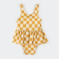 Petit Lem Skirted Swimsuit in Orange Checkerboard