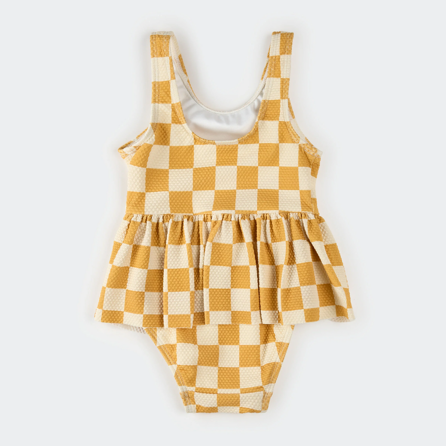 Petit Lem Skirted Swimsuit in Orange Checkerboard