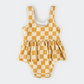 Petit Lem Skirted Swimsuit in Orange Checkerboard