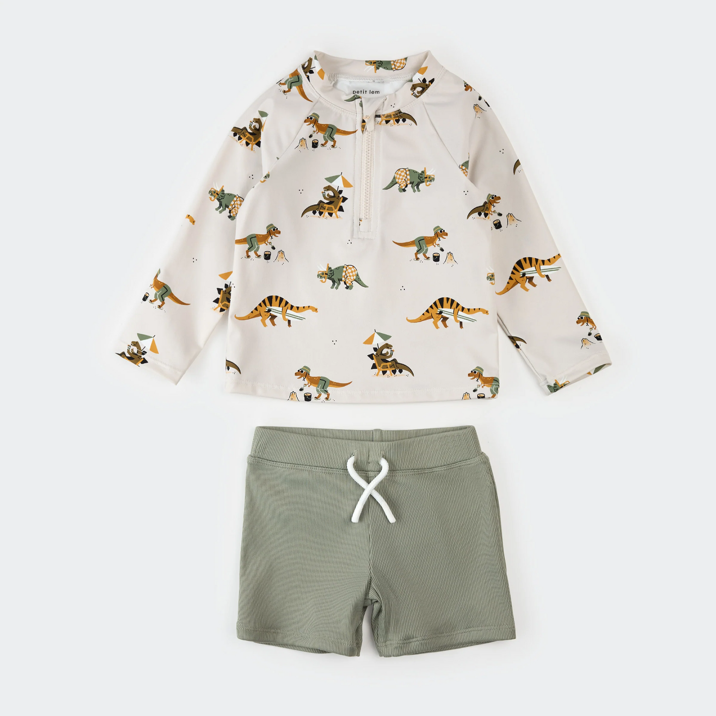 Petit Lem Rashguard Set in Beach Dinos and Sage