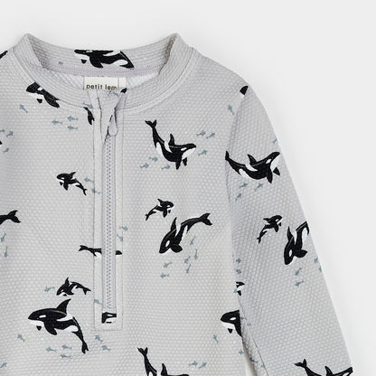Petit Lem Swim Romper in Orcas on Grey