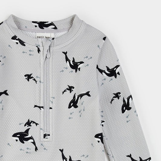 Petit Lem Swim Romper in Orcas on Grey