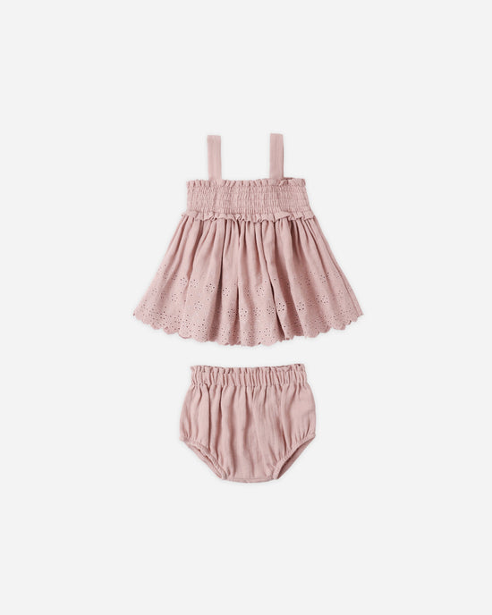 Quincy Mae Smocked Tank & Bloomer Set in Mauve