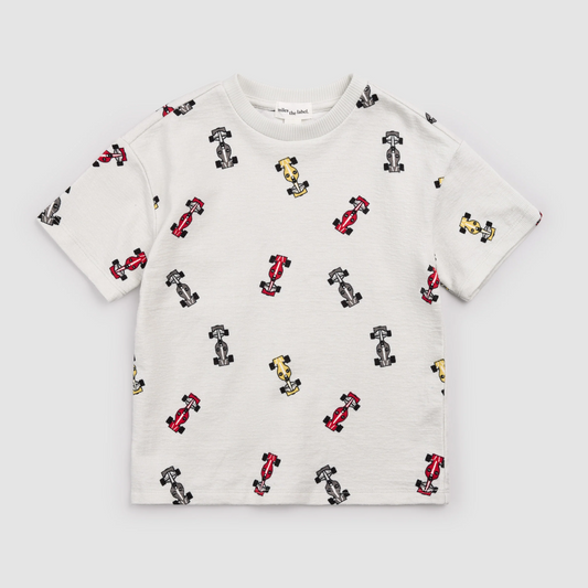 Miles the Label Short Sleeve Sweatshirt in Racecars on Grey