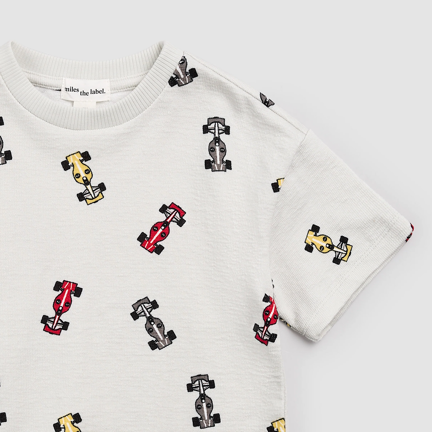 Miles the Label Short Sleeve Sweatshirt in Racecars on Grey