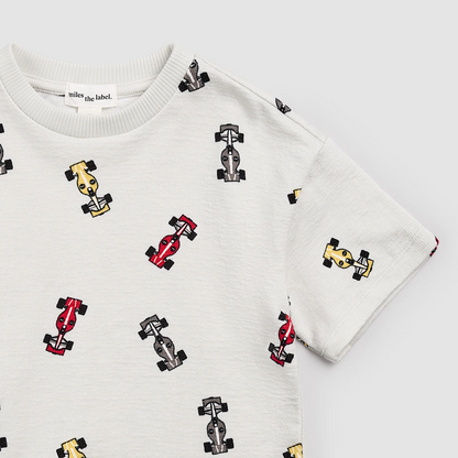 Miles the Label Short Sleeve Sweatshirt in Racecars on Grey