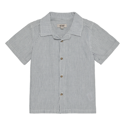 Huttelihut Muslin Collared Tee in Navy Striped