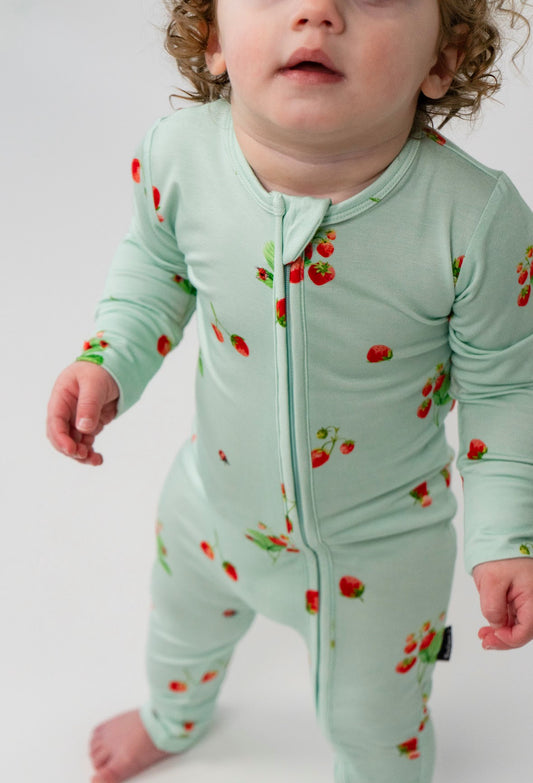 Belan J Foldover Cuff Footless Bamboo Sleeper in Strawberry Garden