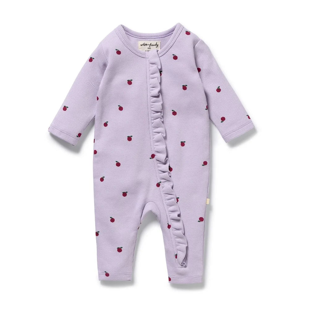 Wilson & Frenchy Organic Waffle Ruffle Zipsuit in Berry Plums