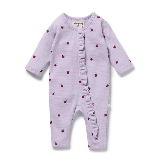 Wilson & Frenchy Organic Waffle Ruffle Zipsuit in Berry Plums