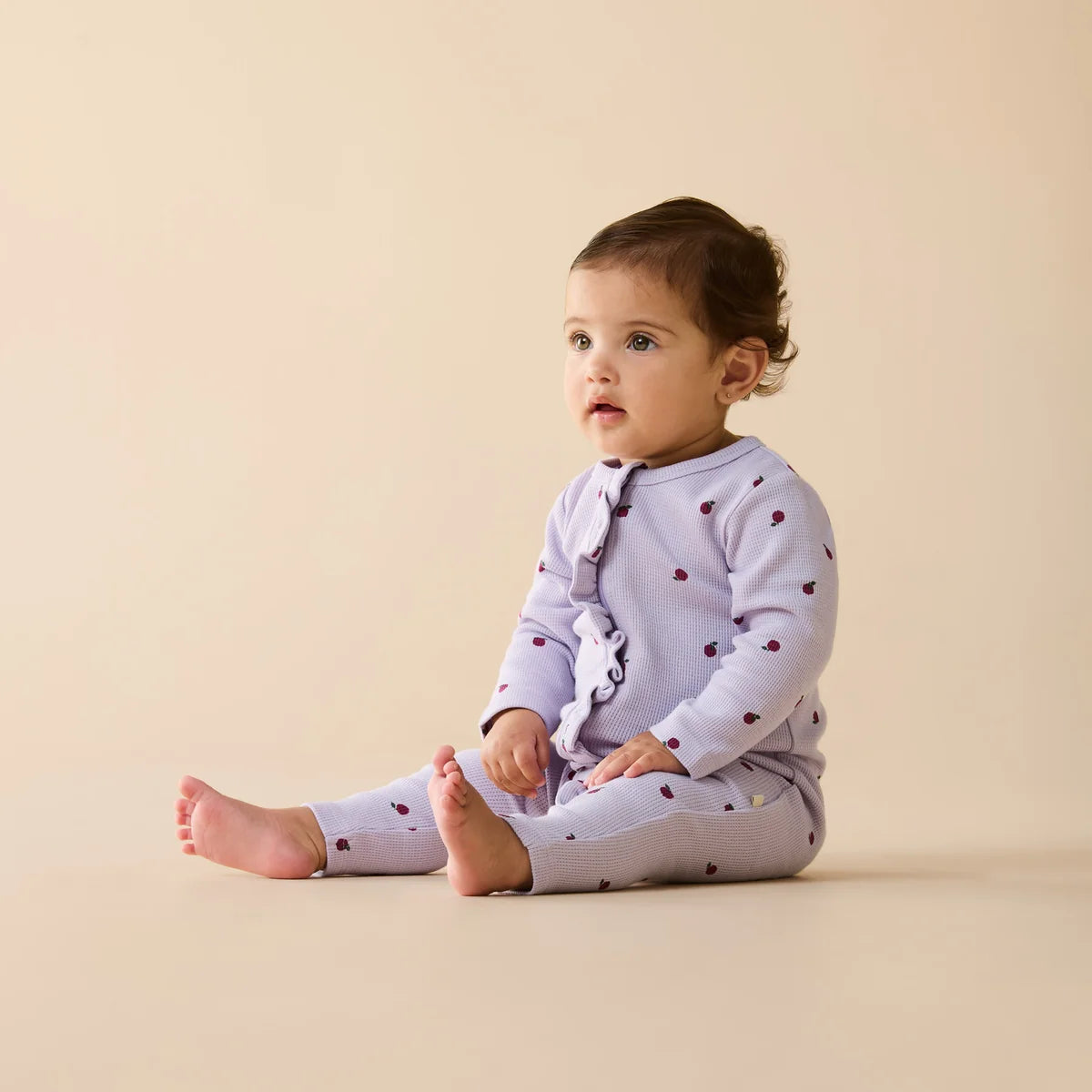 Wilson & Frenchy Organic Waffle Ruffle Zipsuit in Berry Plums