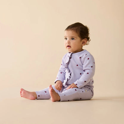 Wilson & Frenchy Organic Waffle Ruffle Zipsuit in Berry Plums