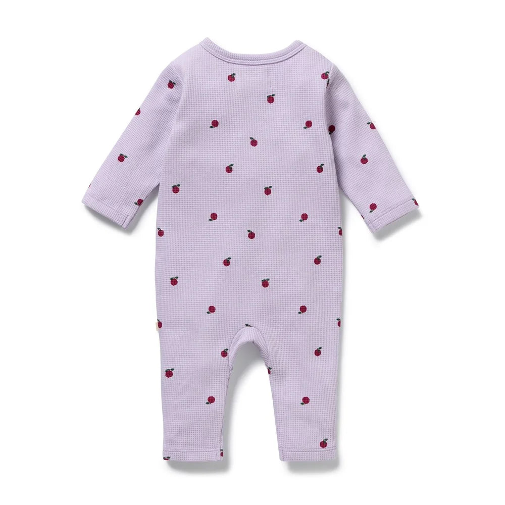 Wilson & Frenchy Organic Waffle Ruffle Zipsuit in Berry Plums